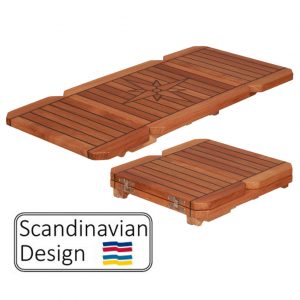 Teak Table, Short Folding Wings, Star Inlay