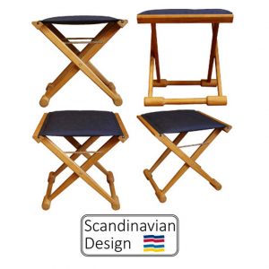 Teak Folding Captains Stool w Cushions