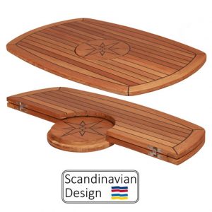 Teak Table, Folding, Star Inlay, Barrel Shaped