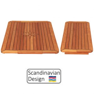 Teak Table, Star Inlay, Sliding Wings