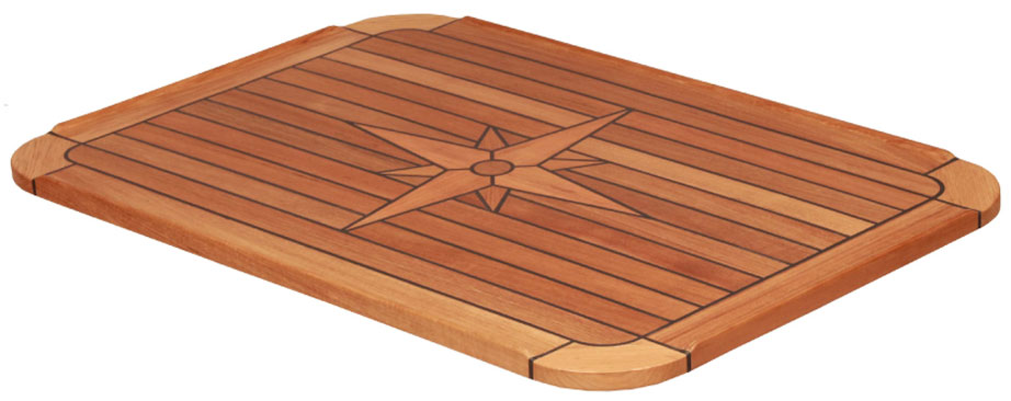 Teak Table, Star Inlay, Round Corners