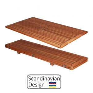 Teak Table, Folding Wings, Star Inlay, Rectangular