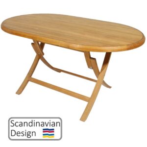 Folding Teak Marstrand Table, Barrel Shaped w Laminate Top
