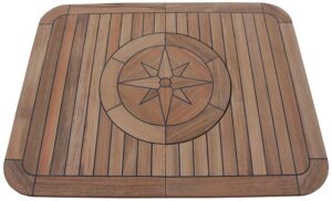 Teak Table, Folding, Square w Compass Rose Inlay