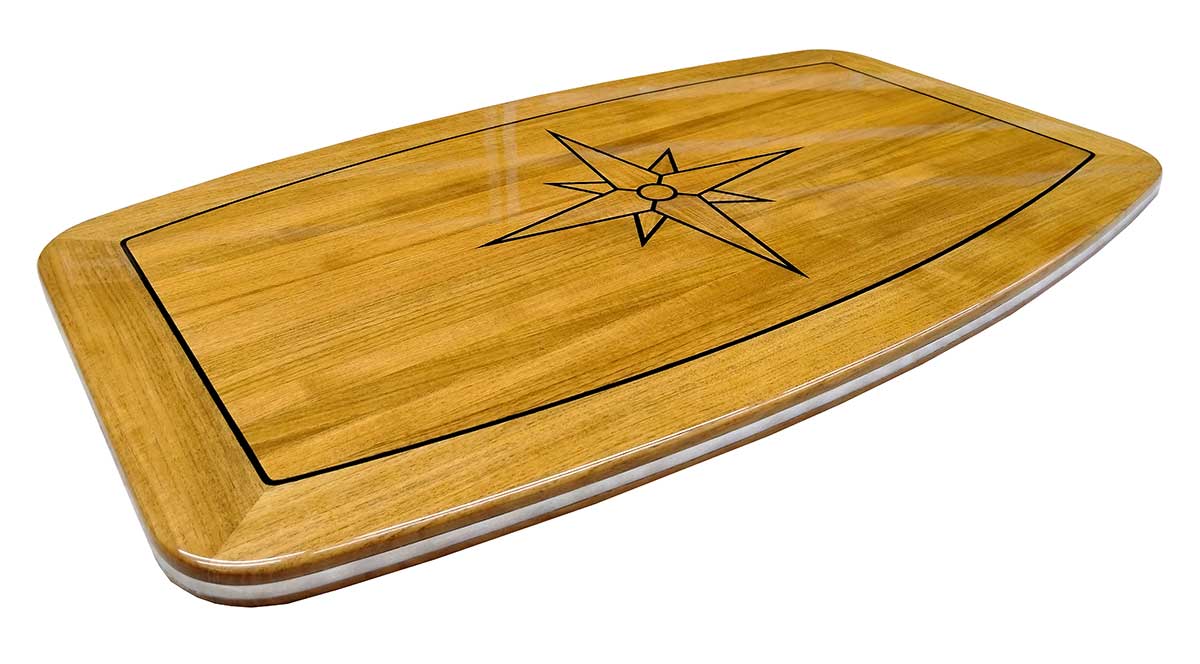 High Gloss Teak Table, Star Inlay, Barrel Shaped
